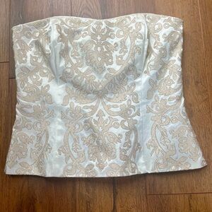 White House Black Market Cream and Gold Brocade Corset Top